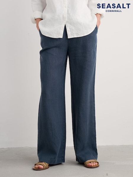 Blau - Seasalt Cornwall Tide Flow Wide Leg 100% Linen Trousers (F87047) | 116 €