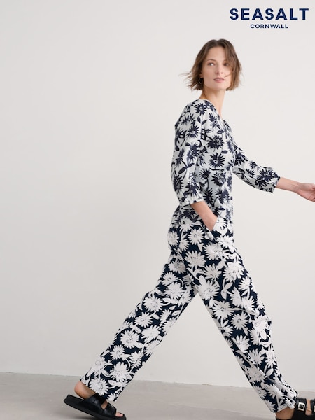 Seasalt Cornwall Blue Streamlet Floral Swing-Shape 100% Cotton Tunic (F87054) | ₪251