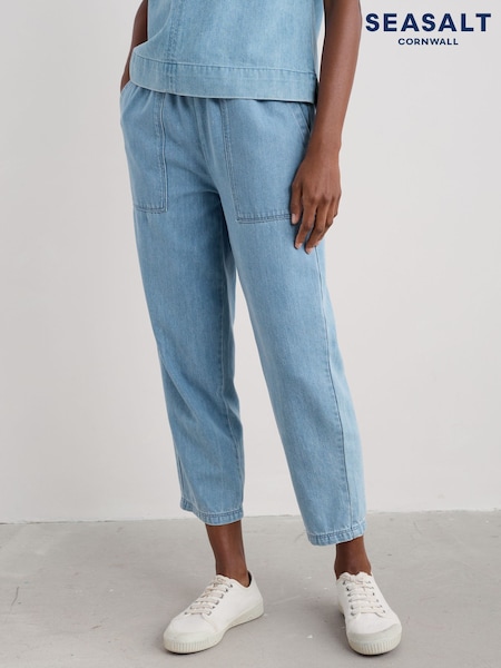 Seasalt Cornwall Blue Sholl Denim Linen Joggers (F87061) | €84