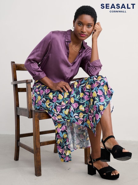 Seasalt Cornwall Purple Papaver Satin Shirt (F87072) | €104