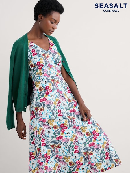 Seasalt Cornwall Blue/Pink Beyond Sleeveless V-Neck 100% Cotton Dress (F87080) | €120