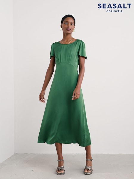 Seasalt Cornwall Green Rosalind Satin Midi Dress (F87085) | €142