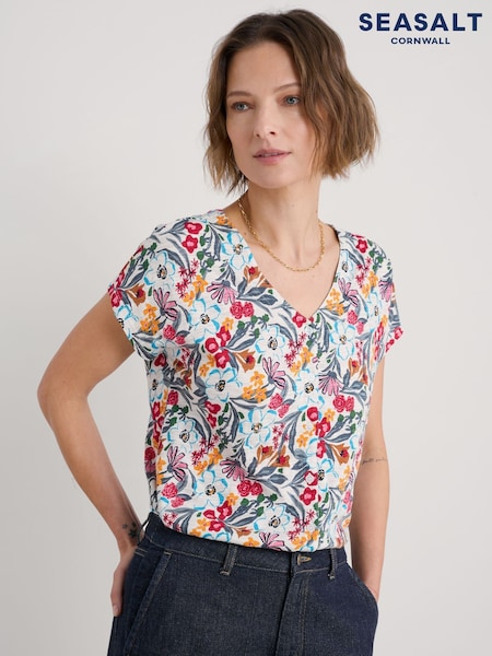 Seasalt Cornwall Black Studio Glass V-Neck Jersey 100% Cotton Top (F87088) | ₪181