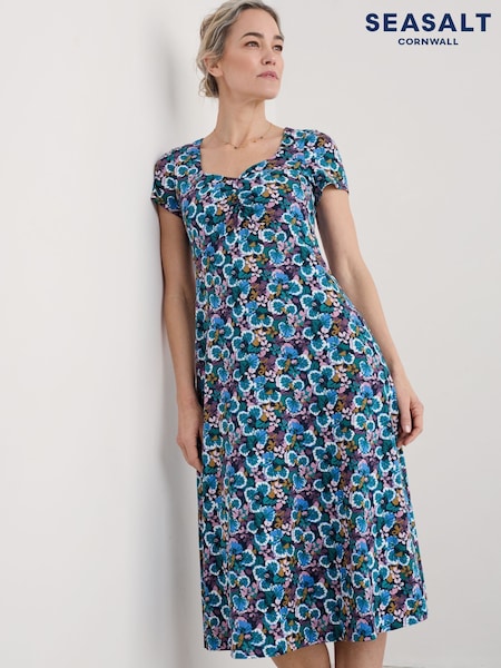 Seasalt Cornwall Black Multi Secret Cove Empire Line Midi Dress (F87097) | €84