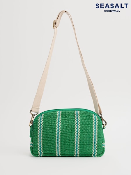 Seasalt Cornwall Green Flourish Jute Striped Cross-Body Bag (F87108) | ₪181