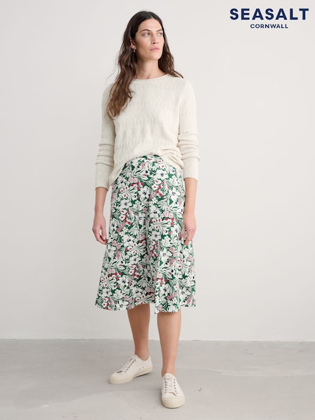 Seasalt Cornwall Green Rose A-Line Skirt (F87124) | €81
