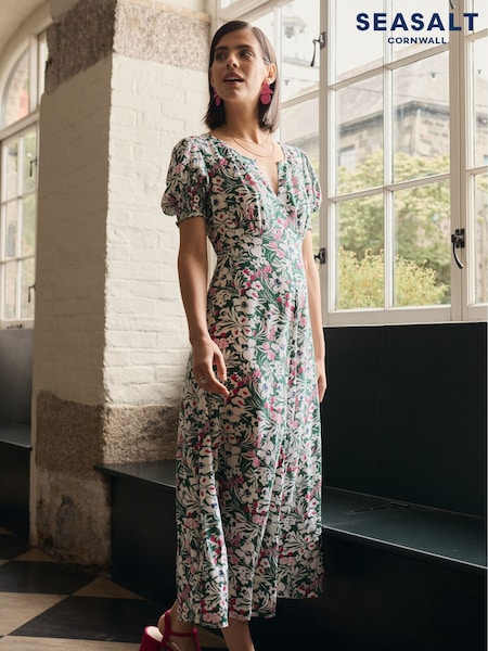Seasalt Cornwall Green Marsh Short Sleeve Empire Line Dress (F87162) | €109