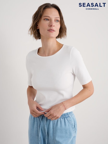 Seasalt Cornwall White Gorse Lane Rib T-Shirt (F87188) | kr371