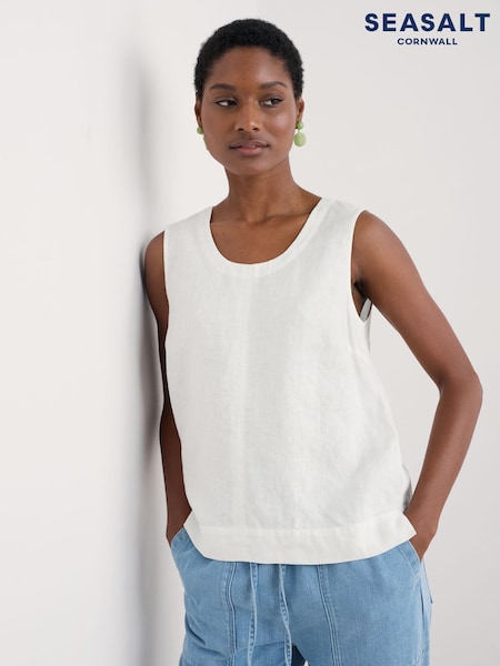 Seasalt Cornwall White Lighthouse Station Linen Vest (F87219) | ₪241