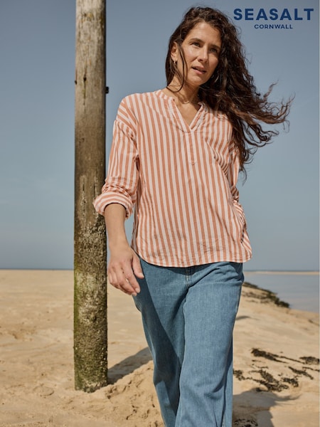 Seasalt Cornwall Orange/White Eyebright Longline Shirt (F87232) | €95