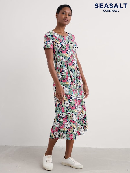 Seasalt Cornwall Black Tall Multi Veronica Short Sleeve Jersey Midi Dress (F87241) | €84