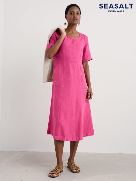 Vaaleanpunainen - Seasalt Cornwall Grass Wave 100% Linen Midi Dress (F87252) | €142