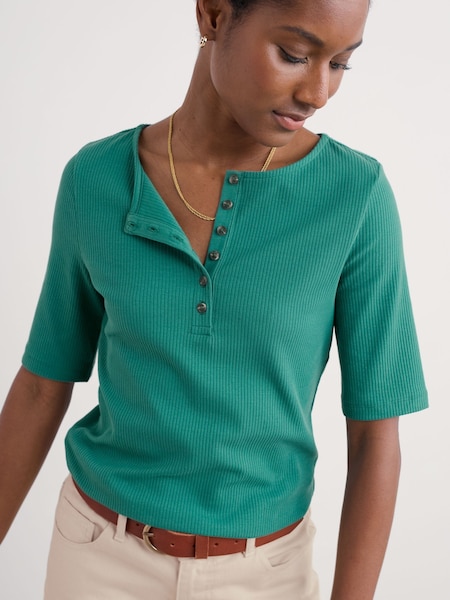 כחול  - Seasalt Cornwall Early Orchid Ribbed Henley Top (F87254) | ‏141‏₪