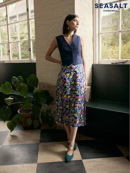 Seasalt Cornwall Black Multi Wild Pansy Satin Skirt (F87262) | €93