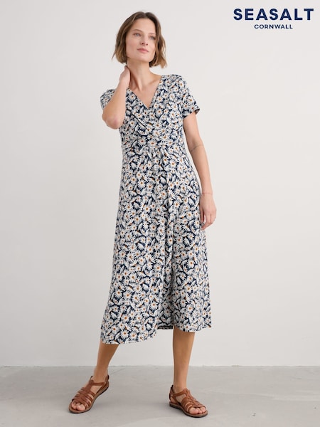 Seasalt Cornwall Blue Tall Chapelle Jersey 100% Organic Cotton Dress (F87268) | $152