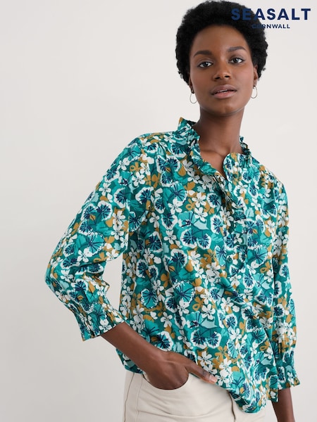 Spring Geraniums Pine Shoots - Seasalt Cornwall Twining 100% Cotton Printed Blouse (F87275) | 90 €