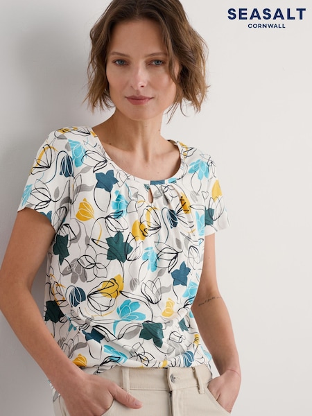 Seasalt Cornwall Black Light Pink Appletree Keyhole Detail T-Shirt (F87281) | €57
