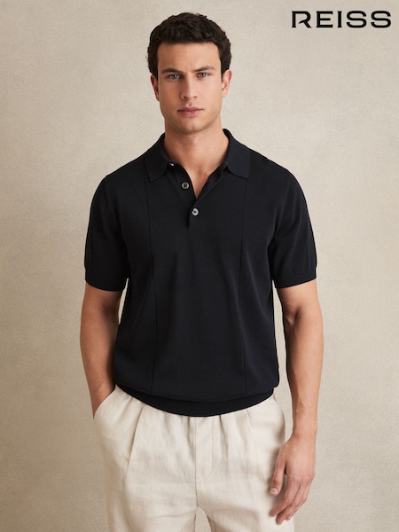 Reiss Navy Asher Cotton-Silk Polo Shirt (F87302) | ₪802