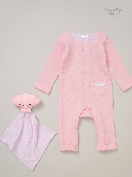 Roz - Set salopetă și pătură Rock-A-Bye Baby Boutique Albastru 100% bumbac tip Țesătură de vafe (F87311) | 164 LEI