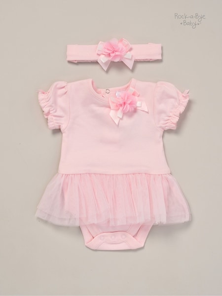 Rock-A-Bye Baby Boutique Rose Ribbon Detail Bodysuit and Headband Outfit Set (F87316) | €25