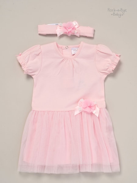 Rock-A-Bye Baby Boutique Rose Pink Ribbon Detail Dress and Headband Outfit Set (F87324) | €28