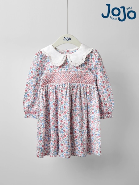 JoJo Maman Bébé Pink Ditsy Floral Smocked Jersey Dress (F87371) | AED140 - AED157