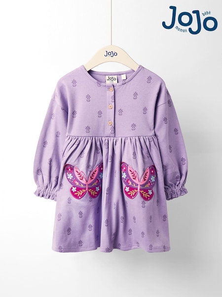 JoJo Maman Bébé Purple Drop Shoulder Appliqué Dress (F87380) | AED147 - AED167