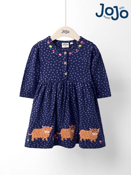 JoJo Maman Bébé Blue Dark Ladybird And Bee Applique Button Front Dress (F87398) | AED147 - AED167
