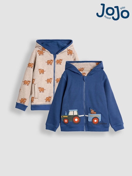 JoJo Maman Bébé Sky Blue Appliqué Reversible Hoodie (F87401) | 170 zł - 190 zł