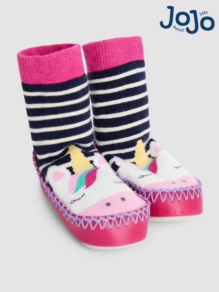 JoJo Maman Bébé Fuchsia Highland Cow Moccasin Slipper Socks (F87414) | R$ 125