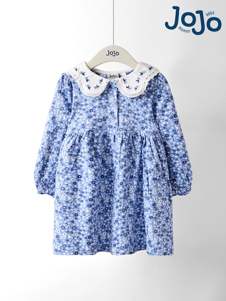 JoJo Maman Bébé Blue Bunny Embroidered Collar Button Front Dress (F87419) | R$ 225 - R$ 255