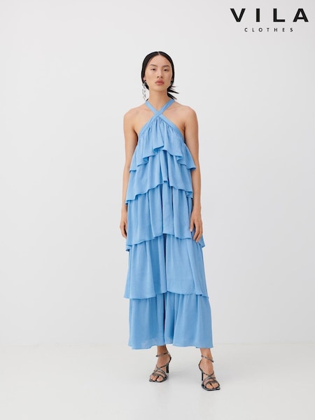 VILA Satin Frill Tiered Maxi Dress (F87423) | €95