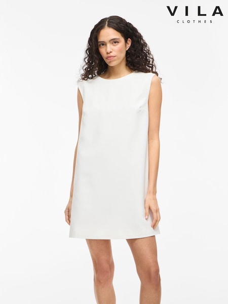 VILA White Short Bow Back Detail Shift Dress (F87429) | 317 QAR