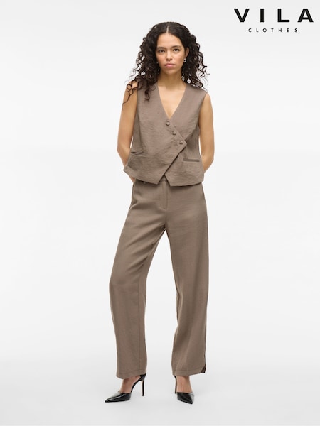 VILA Brown Asymmetric Wrap-Over Button Detail Waistcoat (F87430) | €60