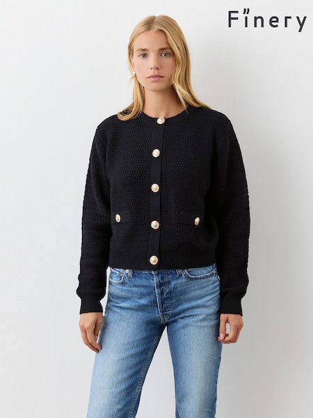 Finery Saskia Black Button Up Cotton Cardigan (F87436) | €77