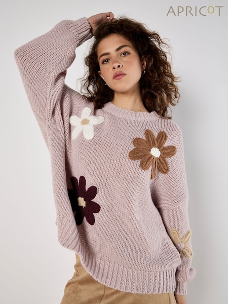 Apricot Pink Embroidered Daisies Jumper (F87451) | €58