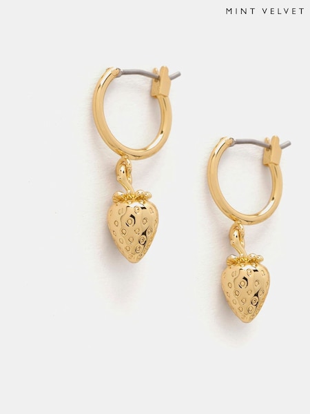 Mint Velvet Gold Tone Strawberry Hoop Earrings (F87459) | 2,343 UAH