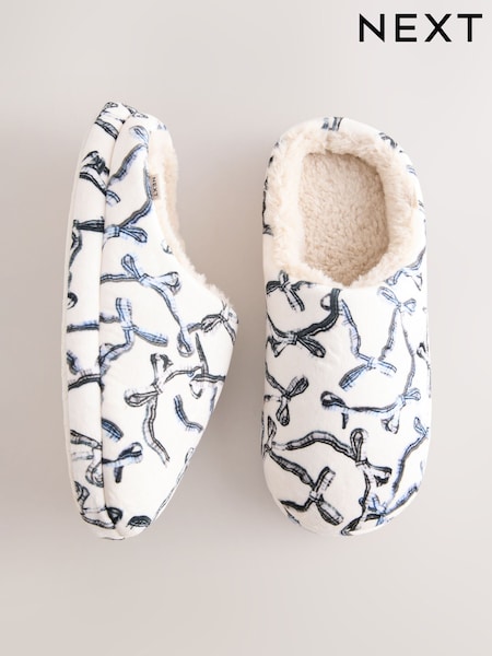 White/Black Bow Embroidered - Bow Embroided Borg Mules (F87469) | 20 €