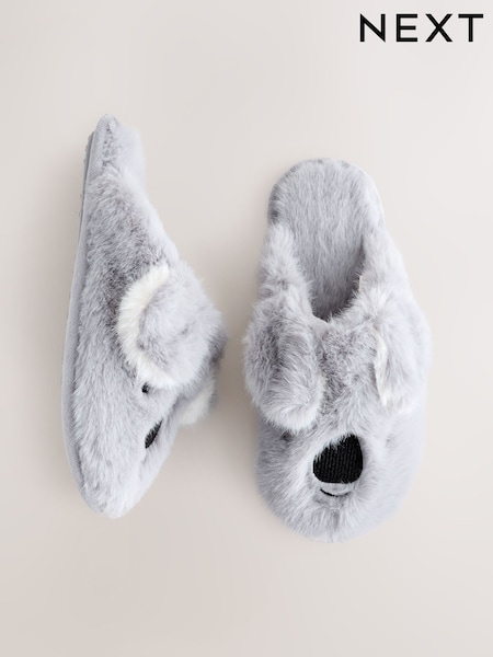 Grey Koala Faux Fur Mule Slippers (F87484) | R$ 150