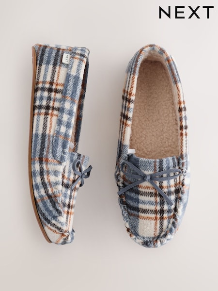 Blue Check Moccasin Brushed Slippers (F87512) | R$ 175