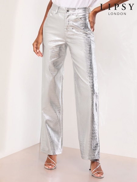 Srebrna krokodilje umetno usnje - Lipsy Pintuck Tailored Wide Leg Trousers (F87536) | € 68