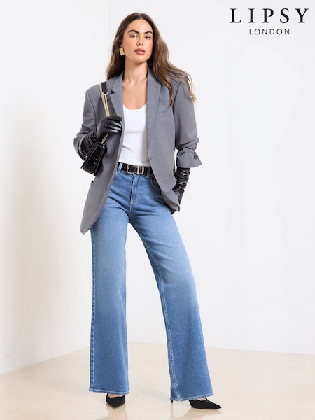 Lipsy Mid Wash Blue Hourglass Mid Rise Wide Leg Jeans (F87578) | €71