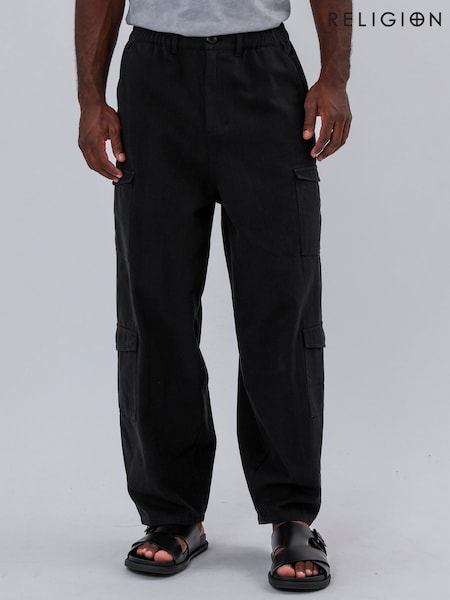 Religion Black Multi Pocket Cargo 100% Cotton Trousers (F87580) | €120
