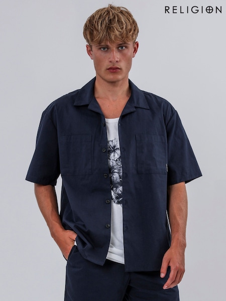 Religion Blue Lightweight Short Sleeve Shirt (F87605) | €86