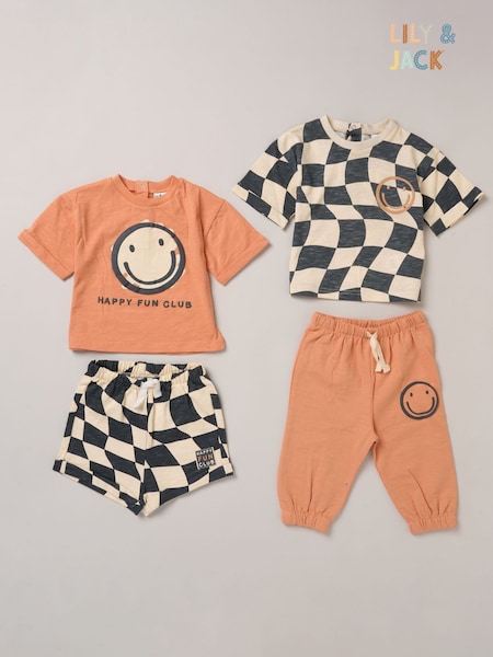 Lily & Jack Orange 4-Piece Mix and Match Printed 100% Cotton T-Shirts, Short and Joggers Set (F87619) | €40 - €42