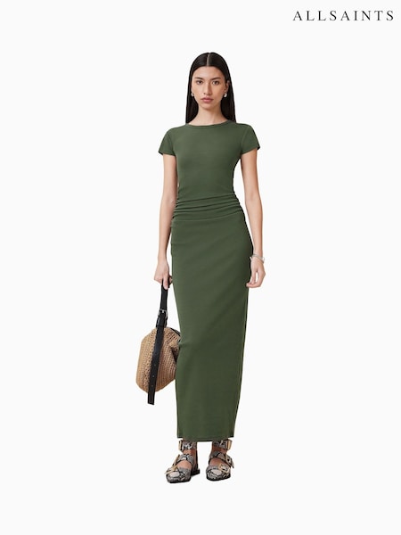 AllSaints Green Katarina Short Sleeve Dress (F87669) | $208