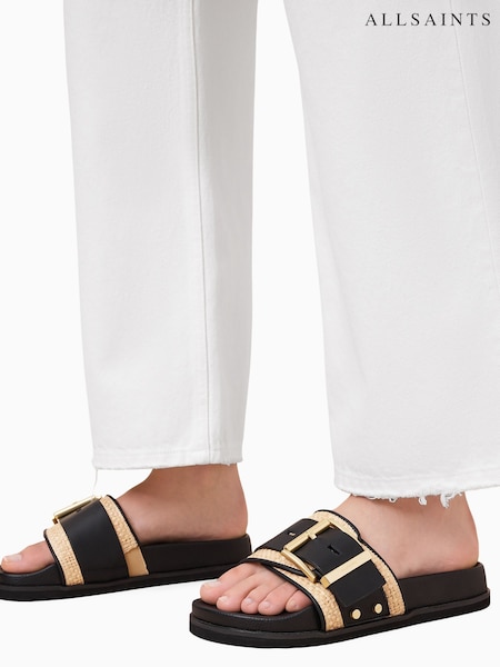 AllSaints Brown Ellie Raffia Sliders (F87675) | ₪749