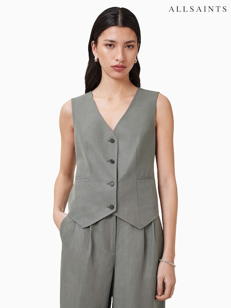 AllSaints Grey Averie Lin Waistcoat (F87683) | ₪749