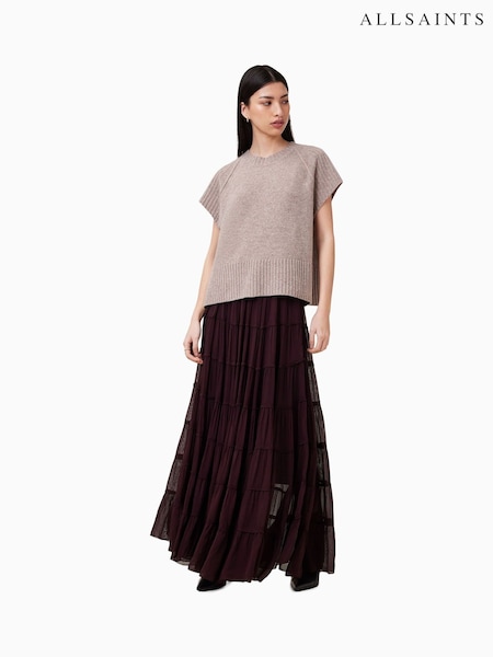 חום - AllSaints Eva Maxi Skirt (F87685) | ‏900‏₪