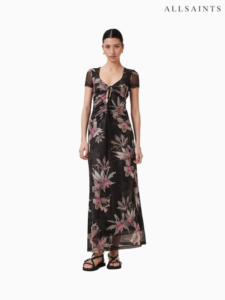 AllSaints Black Gabby Mesh Dress (F87689) | R$ 1,375